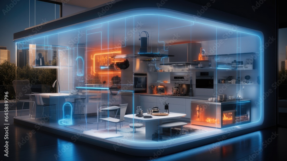 Aufkleber smart home, internet of things with an image of a smart home.