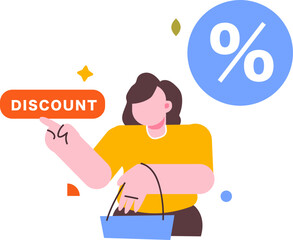 Woman Pointing Discount Flat Illustration