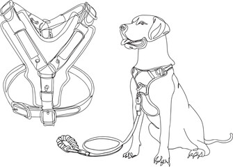 Pet Leash and Harness Collection - Cartoon Style Vector Set, Adjustable Dog Harness - Leather Accessory for Pets, Guide Dog Leads and Harness - Cartoon Style Illustration