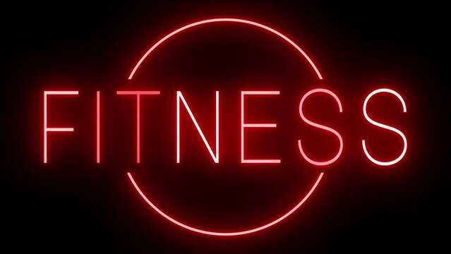 Red flickering and blinking animated neon sign for FITNESS