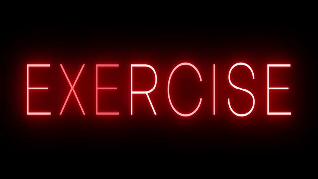 Red flickering and blinking animated neon sign for EXERCISE