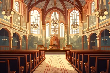 Fototapeta na wymiar An image of a Christian church's serene interior, with stained glass windows and a cross.Generated with AI