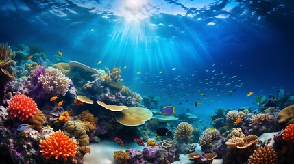 Obraz na płótnie Canvas underwater exploration of a vibrant coral reefs and tropical fish. AI generative