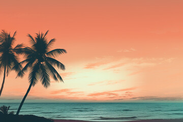 Fototapeta na wymiar Beautiful sunset on the beach. Vector illustration in flat style