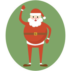 Cute Santa Claus waving his hand, on a white isolated background, in cartoon style, smiling, for Christmas Eve greeting cards, vector illustration, 10 EPS. grandpa in a New Year's costume