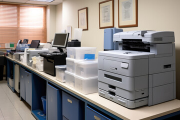 Photocopy machines, Printer in printing room at office.