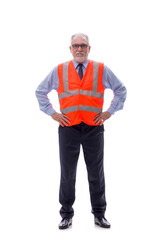 Old male architect isolated on white