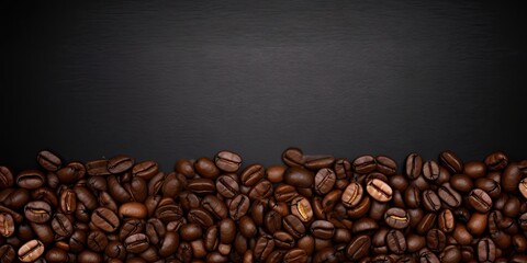 Rich Palette of Coffee Close Examination of Brown Espresso Beans and Dark Roasted Goodness to Uncover Texture and Flavor with space for text