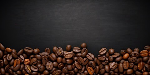 Rich Palette of Coffee Close Examination of Brown Espresso Beans and Dark Roasted Goodness to Uncover Texture and Flavor with space for text