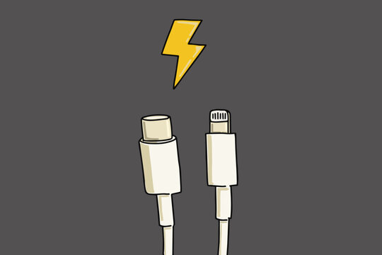USB Type C cable on a Apple Phone black background