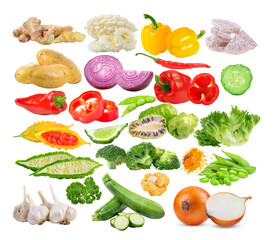 ginger; White bitter; pepper; taro root; potato; onion; cucumber; Noni; broccoli; lettuce; zucchini; parsley; garlic; cauliflower; bergamot; Turmeric, soy, on transparent png