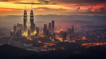 Obraz premium Kuala lumpur city skyline at dusk, Kuala lumpur Malaysia generative ai