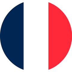 Simple icon of french flag in round or circle shape on transparent background