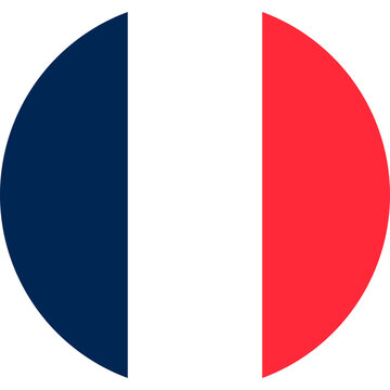 Simple icon of french flag in round or circle shape on transparent background