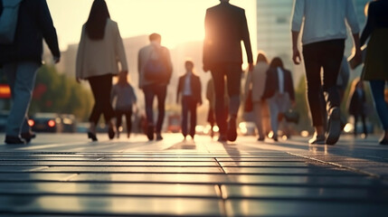 sharp image, business people crossing the street on a pedestrian crossing. Travelling on foot....