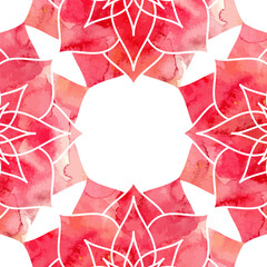 Abstract background with frame for the cover decorated with red watercolor patterns mandala in Asian ethnic oriental style - 645896558