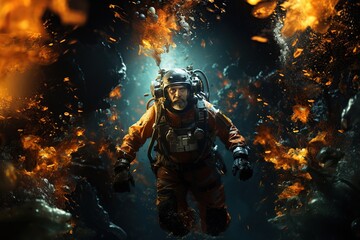 Deep-Sea Diver: A deep-sea diver explores the ocean's depths, surrounded by the mysteries of the underwater world.Generated with AI