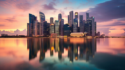 Fototapeta premium Singapore city skyline at dusk generative ai