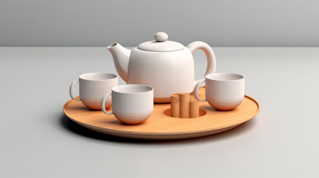 teapot and cups UHD wallpaper Stock Photographic Image
