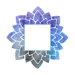 Frame with silhouette of blue and purple watercolor lotus flower petals - 645897315