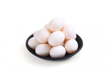 Pigeon eggs, indoor shot, white background, cutout, photography studio light