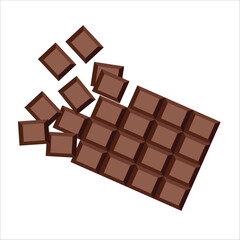 Dark chocolate. chocolate bar. Chocolate. Pieces. vector illustration