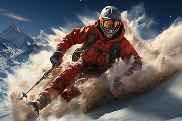 Jumping skier skiing. Extreme  sports on mountain,Generated with AI