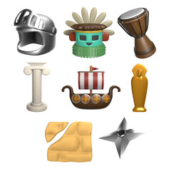 Cultural Artifacts 3D Icon Pack set for banner and UX/UI design