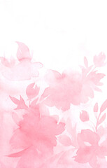 Watercolor abstract background with delicate blurred flowers for wedding invitation. The texture of watercolor on paper. Template for postcards, greetings, holidays. Light unfocused rose flowers.