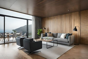 Fototapeta premium modern living room with fireplace