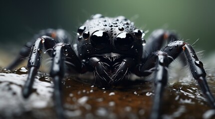 Foto grafía macro de una araña negra - obrazy, fototapety, plakaty