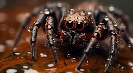 Foto grafía macro de una araña roja - obrazy, fototapety, plakaty