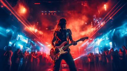 Obraz premium Lead Guitarist in Action. Rock Concert Performance