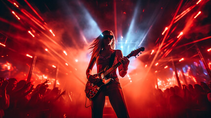 Lead Guitarist in Action. Rock Concert Performance