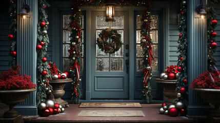 Home Decorated with Christmas Sparkle.  Welcoming Christmas Entryway