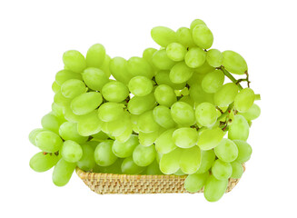 Fresh green grapes in basket on transparent png