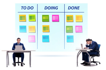 Businessman working on kanban board with tasks