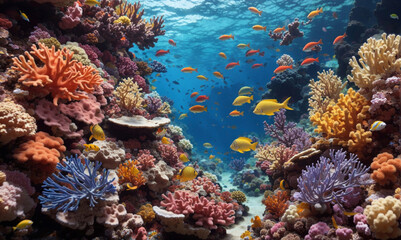 Naklejka na ściany i meble Colorful tropical coral reef with fish