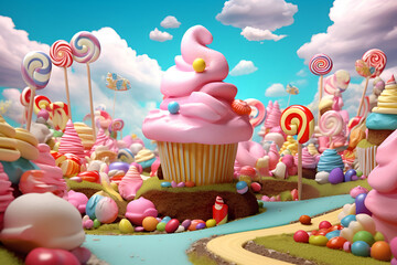 Fototapeta na wymiar 3D rendering of the fantastic colorful Candyland