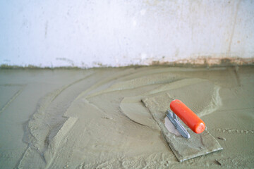 Cement plastering interior renovate working with equipment