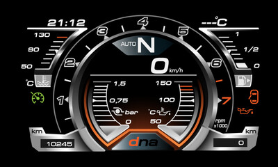 Car dashboard speed meter technology design modern futuristic on black background vector