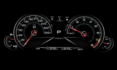 Car dashboard speed meter technology design modern futuristic on black background vector