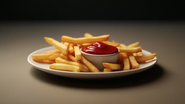 french fries with ketchup and mustard UHD wallpaper Stock Photographic Image