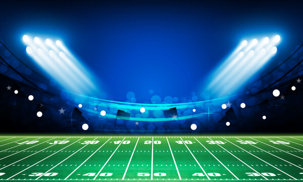 Football arena field with bright stadium lights vector design Vector illumination