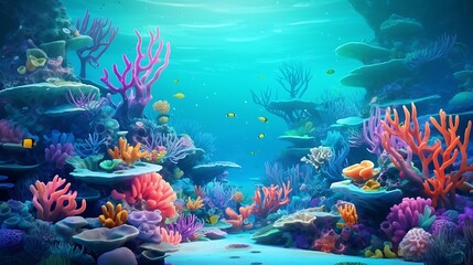Naklejka na ściany i meble beautiful seabed background. Beauty coral reefs and fish, AI generative