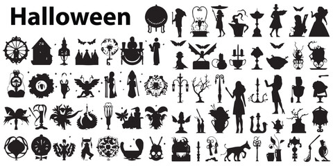 Silhouettes of Element of Halloween black vector illustration