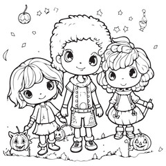 Halloween Day for children's coloring book line art design. 