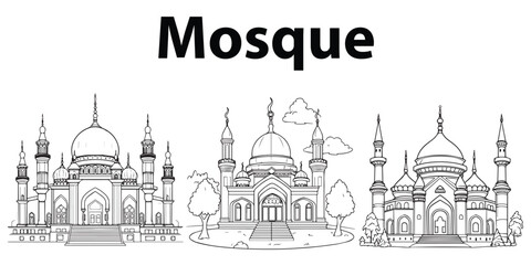 Mosque outline coloring Page design For Muslims