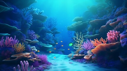 beautiful seabed background. Beauty coral reefs and fish, AI generative