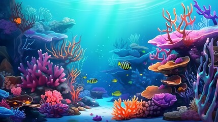 Fototapeta na wymiar beautiful seabed background. Beauty coral reefs and fish, AI generative